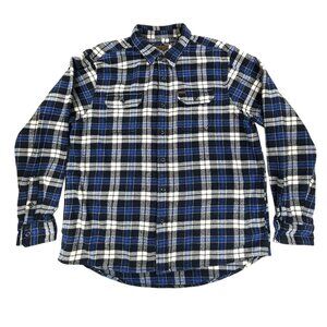 Orvis Flannel Shacket Shirt Men's XL Blue Plaid Heavyweight Barn Chore Jacket